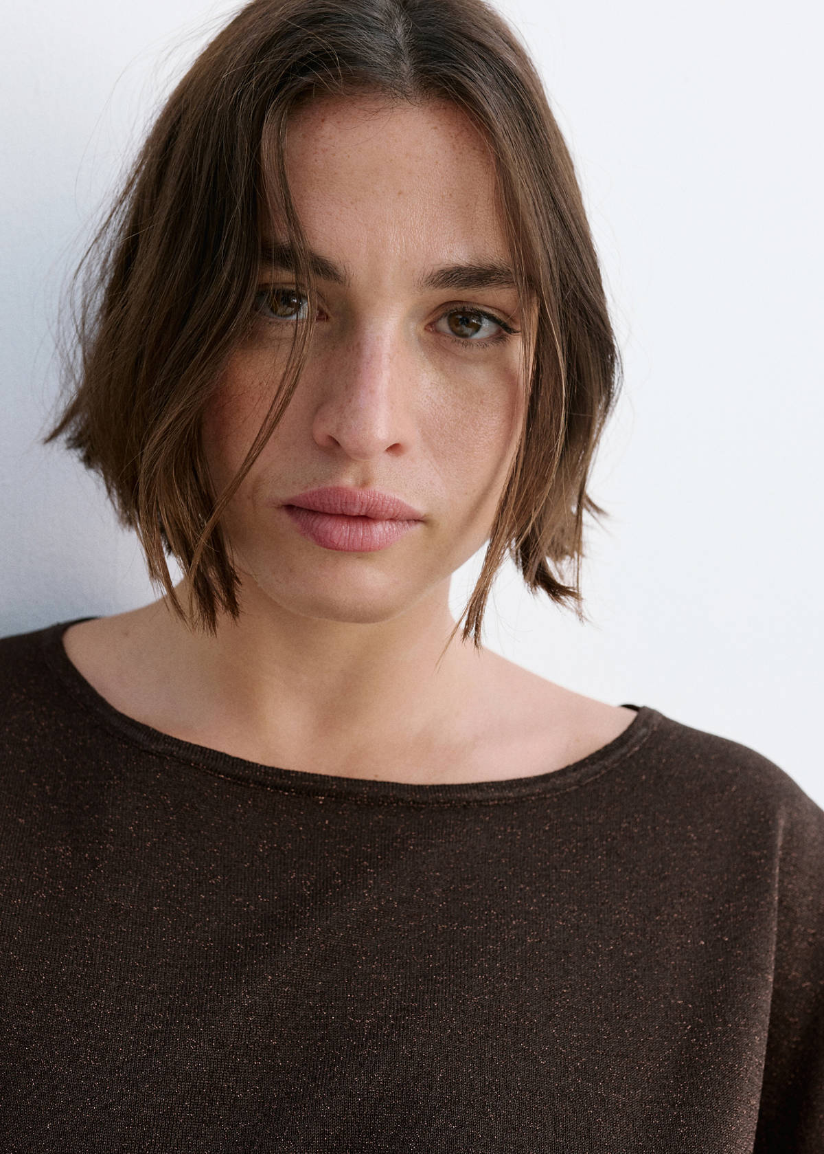 Boat-neck knitted top — Chocolate