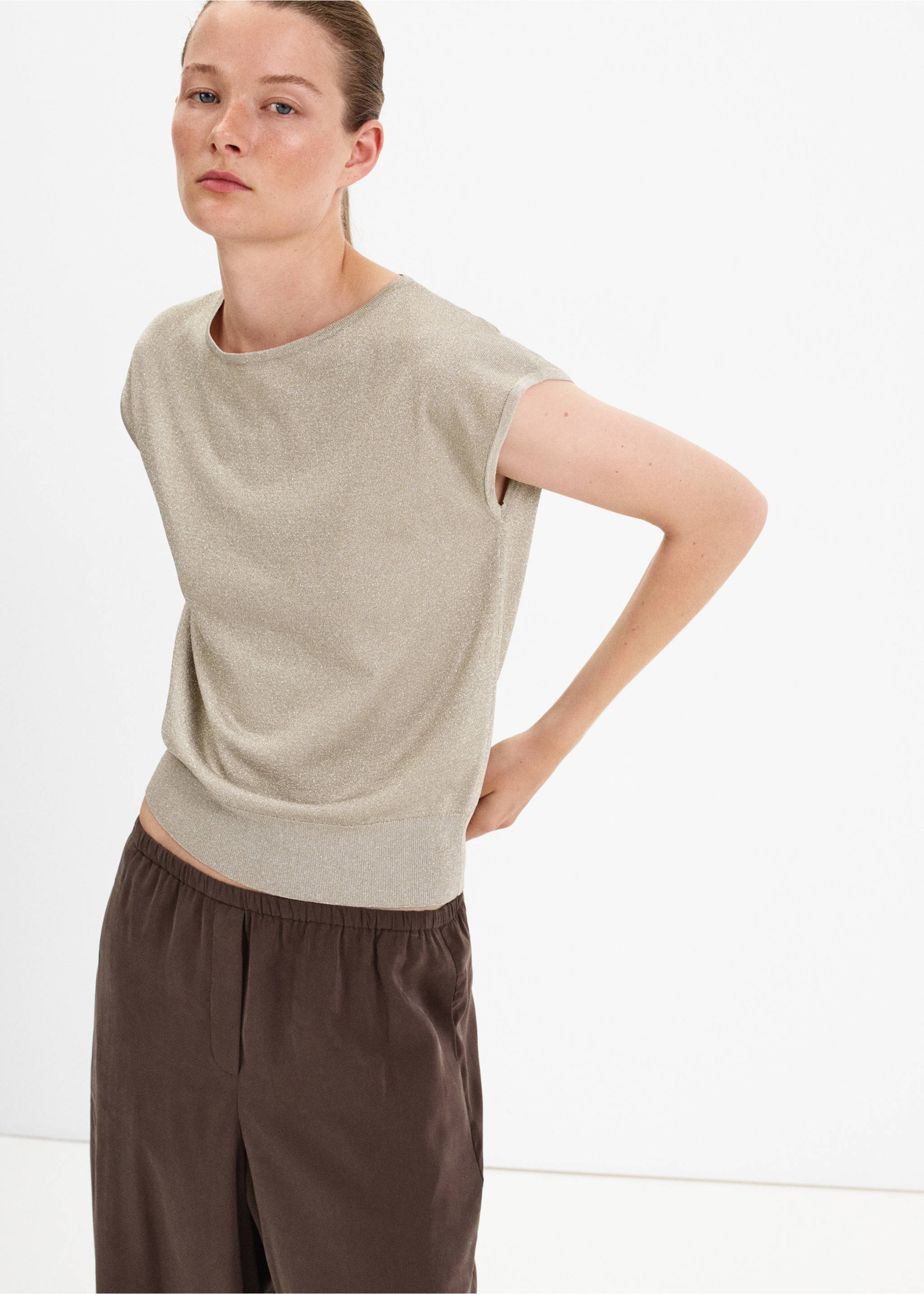 Boat-neck knitted top - Medium plane, Silver. Ref: 37022898-00.