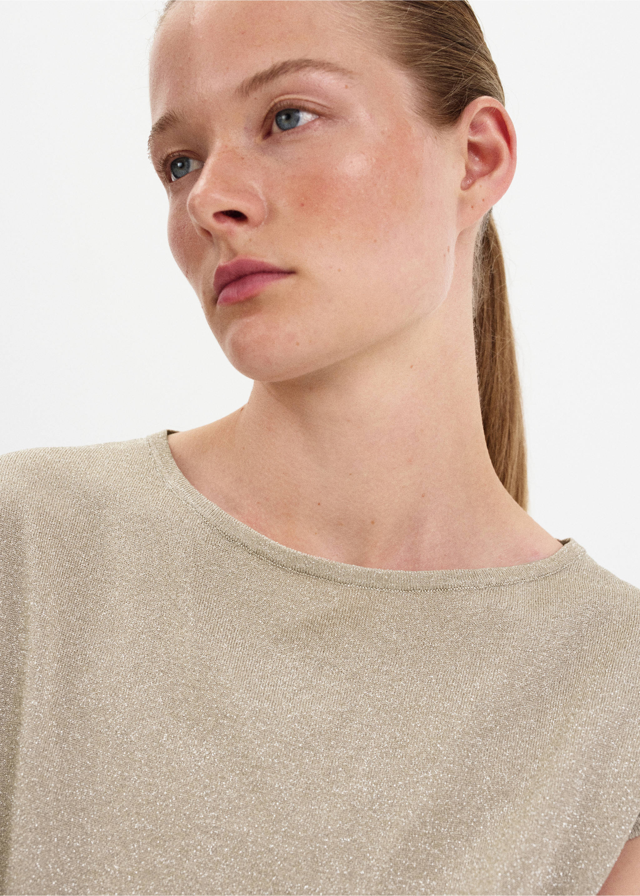 Boat-neck knitted top - Details of the article 1, Silver. Ref: 37022898-00.