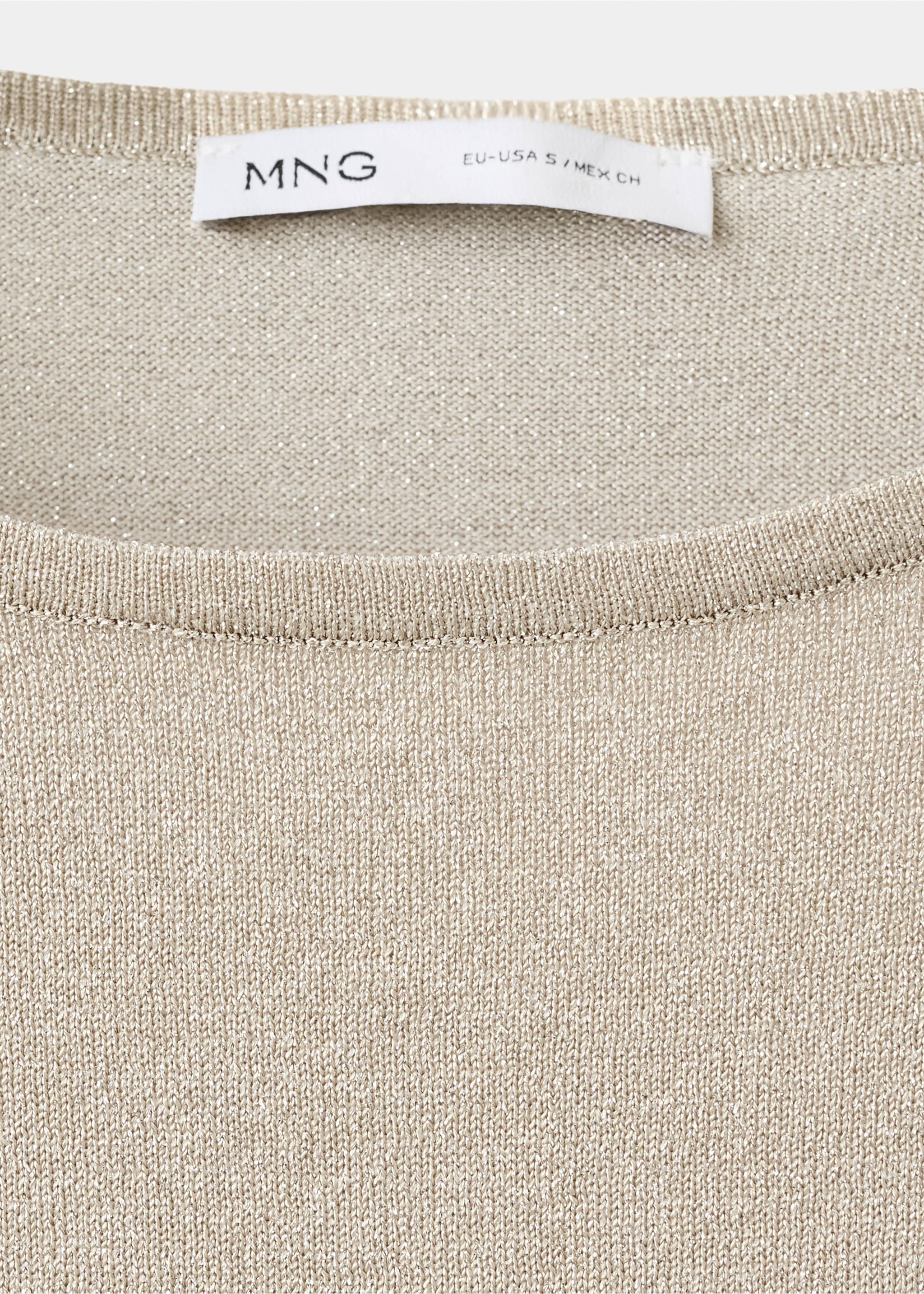 Boat-neck knitted top - Details of the article 8, Silver. Ref: 37022898-00.
