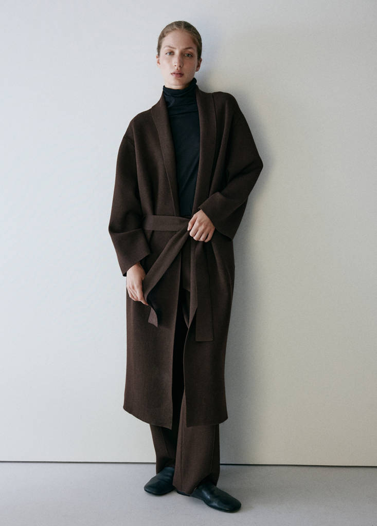 Long milano cardigan with stitching detail — Chocolate