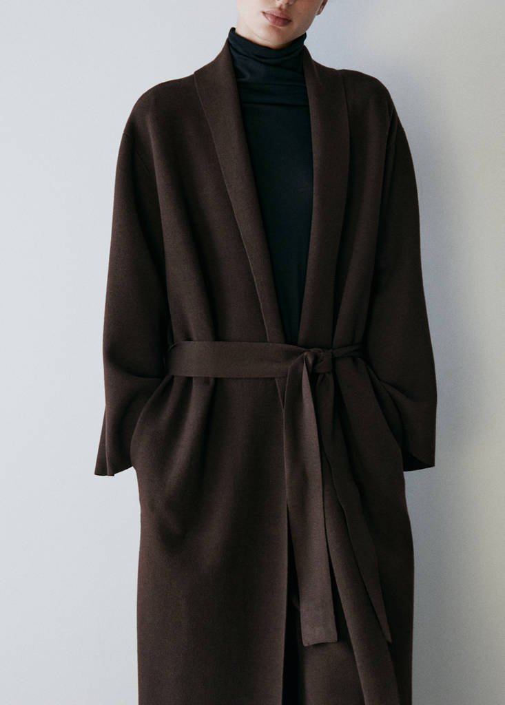 Long milano cardigan with stitching detail — Chocolate