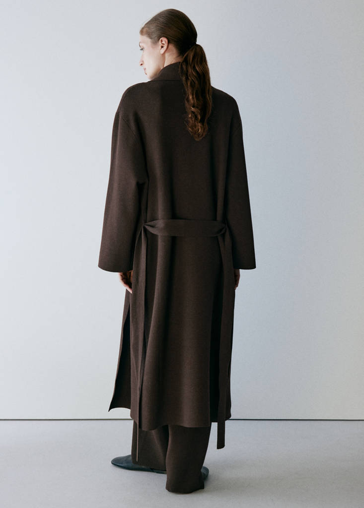 Long milano cardigan with stitching detail — Chocolate