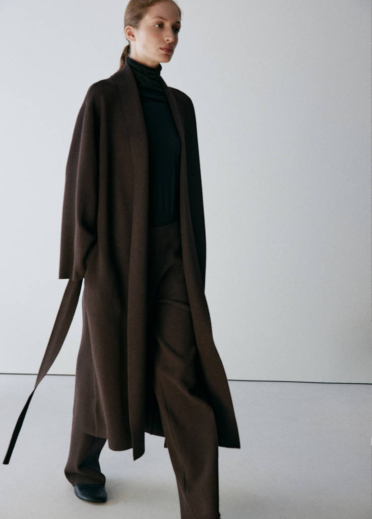 Long milano cardigan with stitching detail — Chocolate