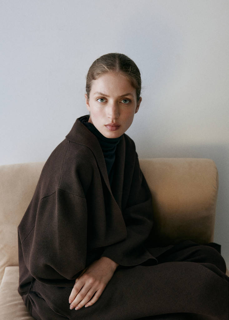 Long milano cardigan with stitching detail — Chocolate