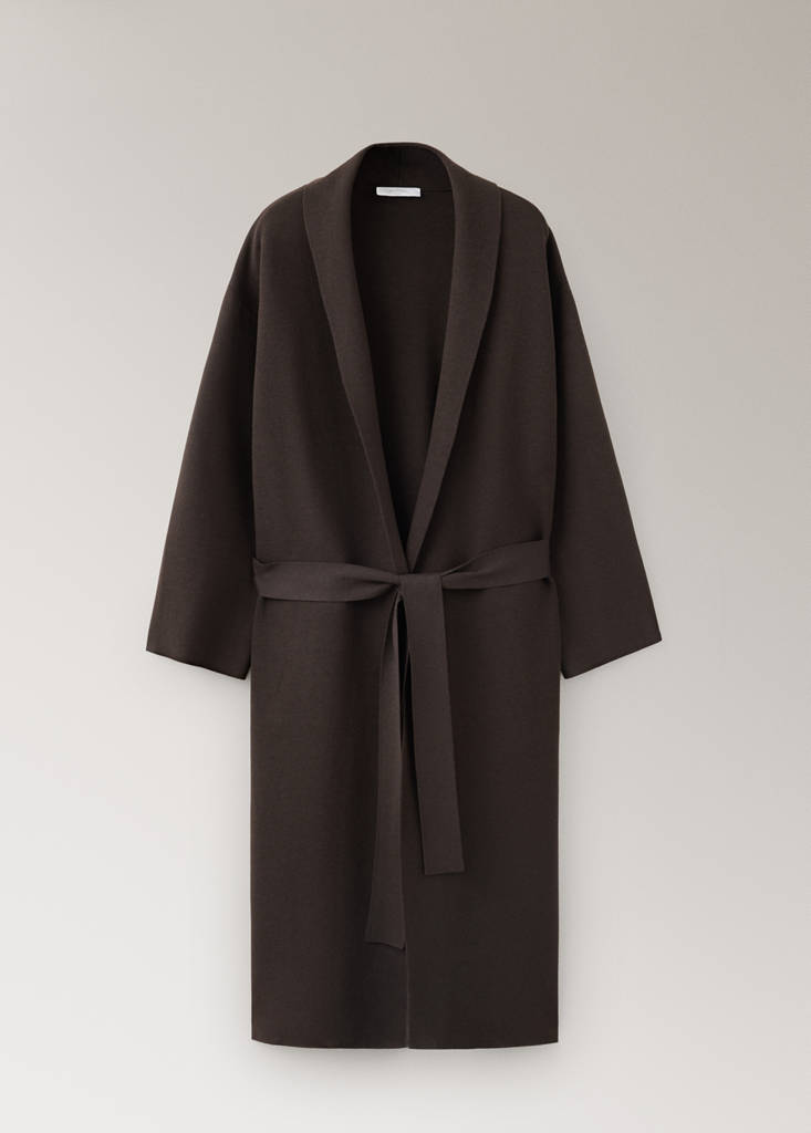 Long milano cardigan with stitching detail — Chocolate