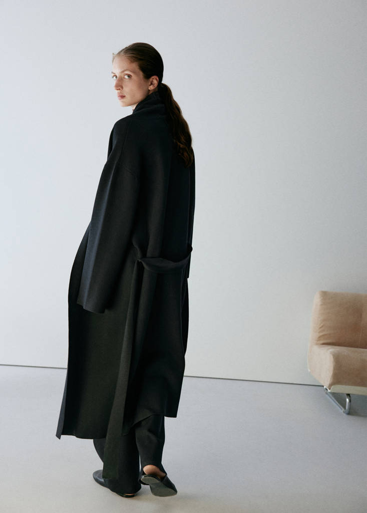 Long milano cardigan with stitching detail — Black