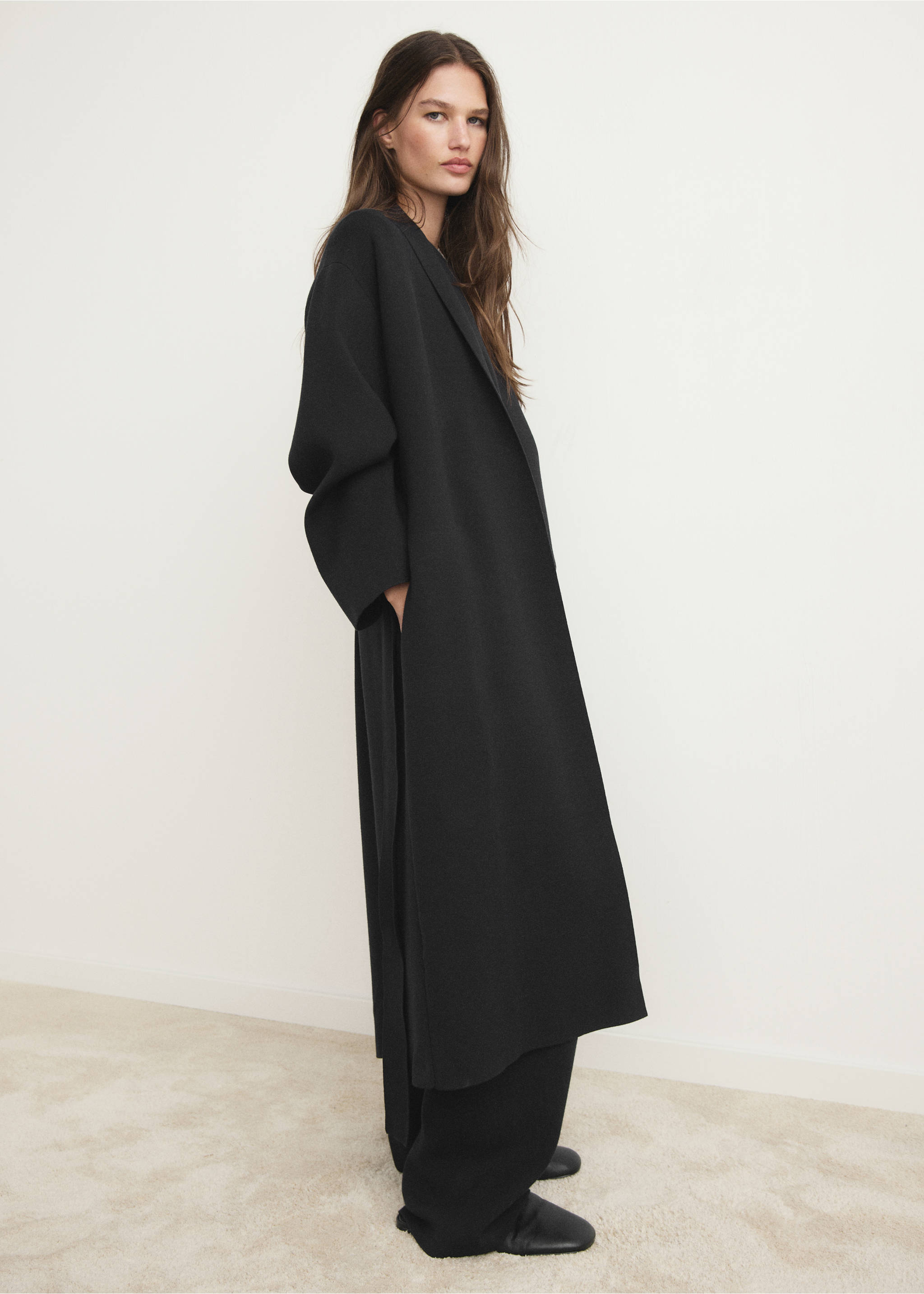 Long milano cardigan with stitching detail - Details of the article 1, Black. Ref: 37022899-00.