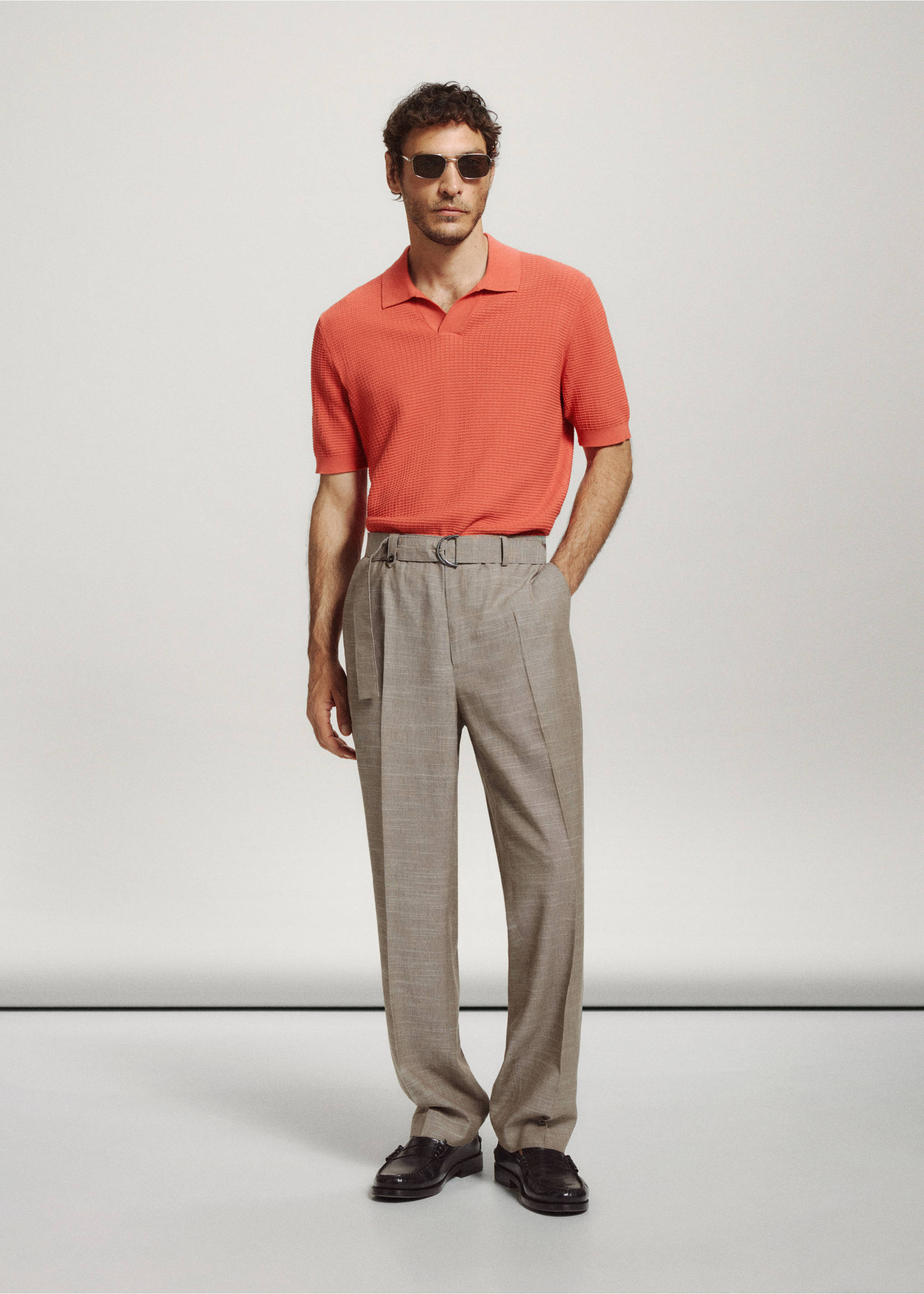Strukturiertes Strick-Poloshirt aus 100 % Baumwolle - Allgemeine Ansicht, Geranienrosa. Ref: 37022900-02.