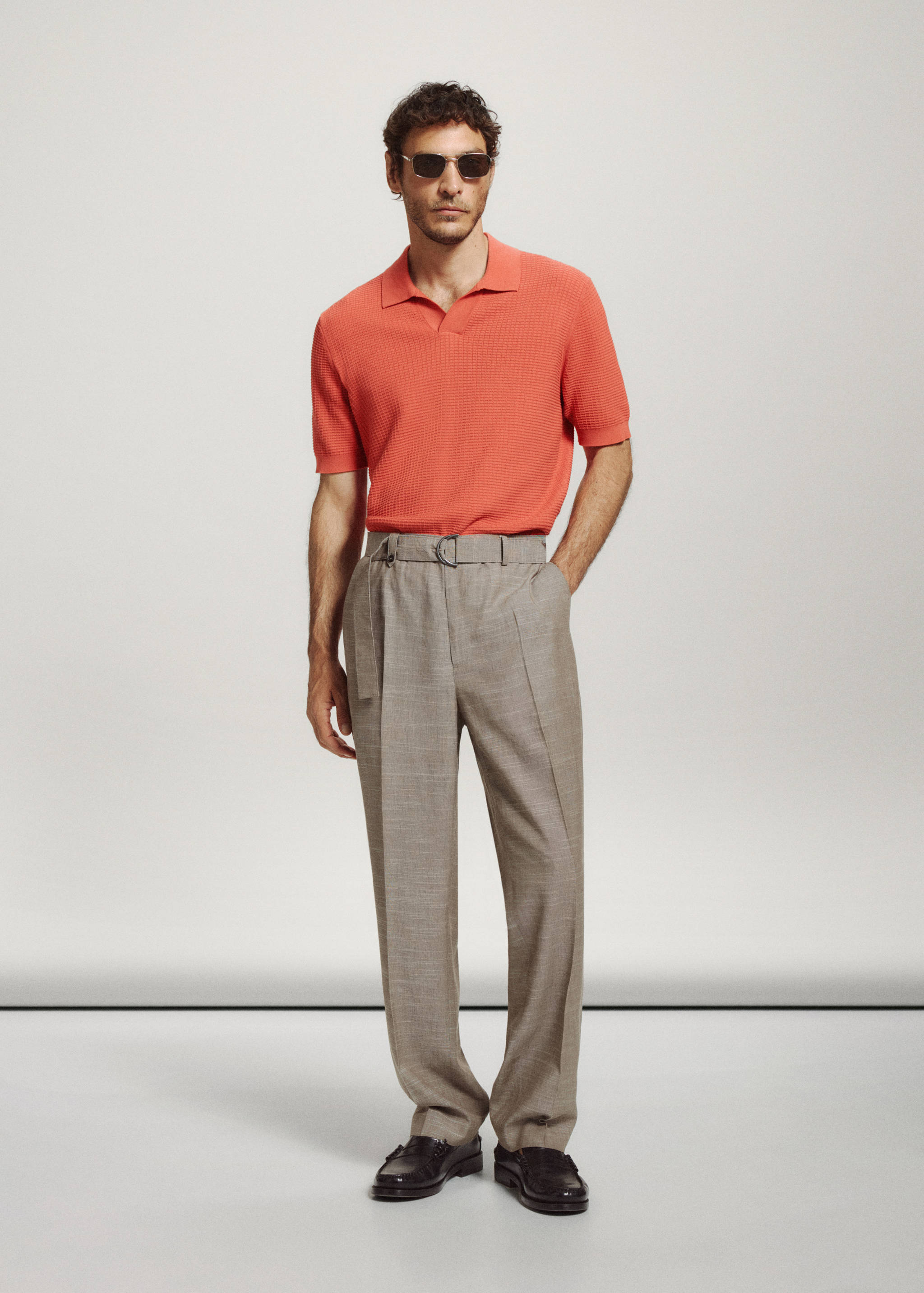Strukturiertes Strick-Poloshirt aus 100 % Baumwolle - Allgemeine Ansicht