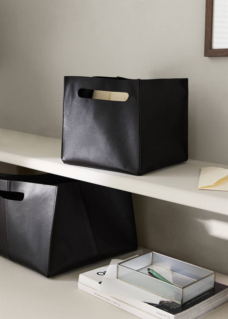 100% leather basket with handles