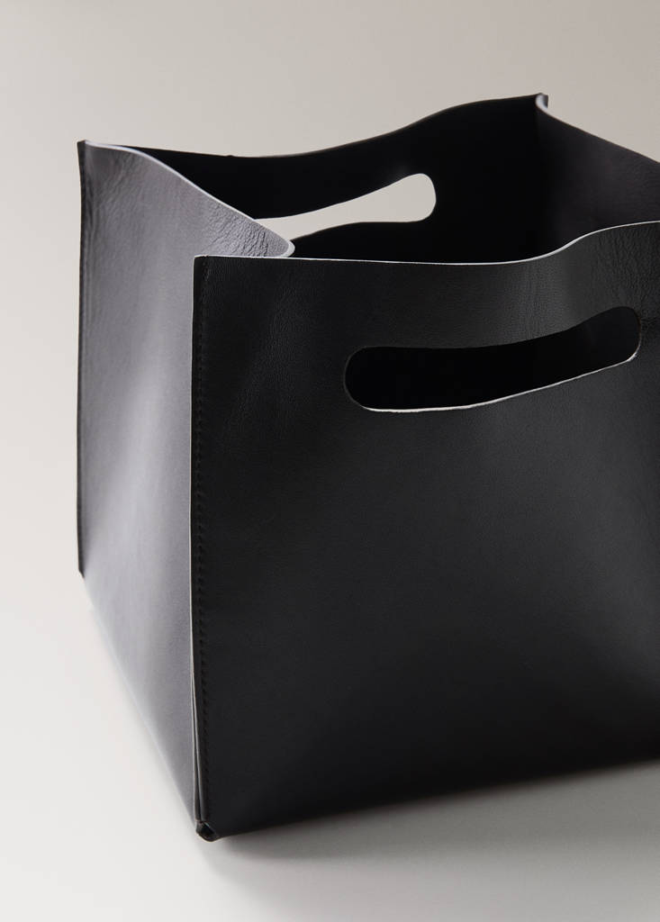 100% leather basket with handles - thumbnail 3
