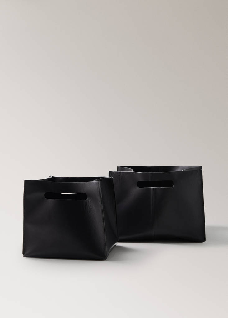 100% leather basket with handles - thumbnail 5