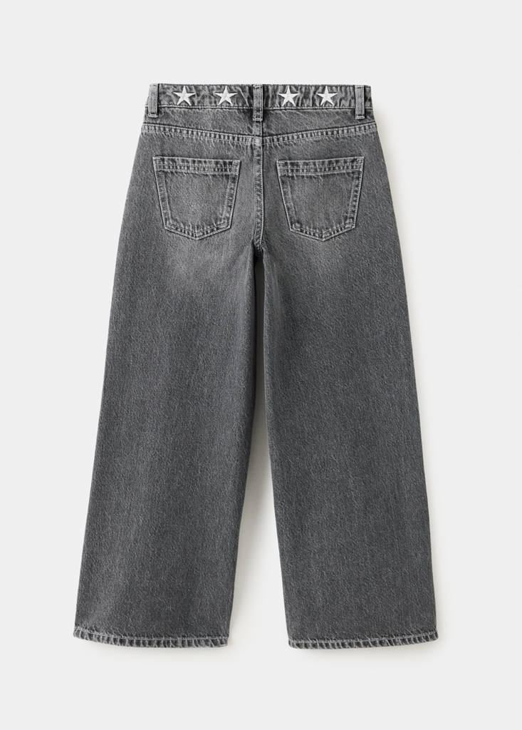 Wide leg jeans with embroidered stars — Open Grey