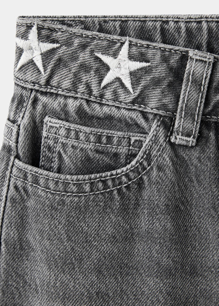 Wide leg jeans with embroidered stars — Open Grey