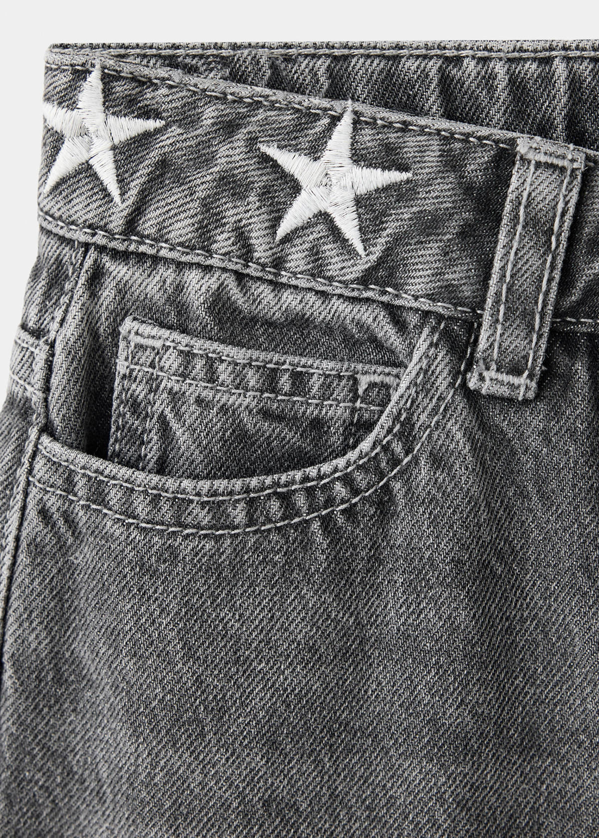 Wide leg jeans with embroidered stars — Open Grey