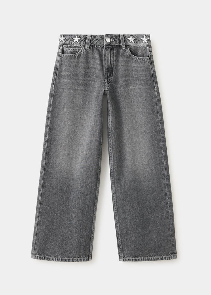 Wide leg jeans with embroidered stars — Open Grey