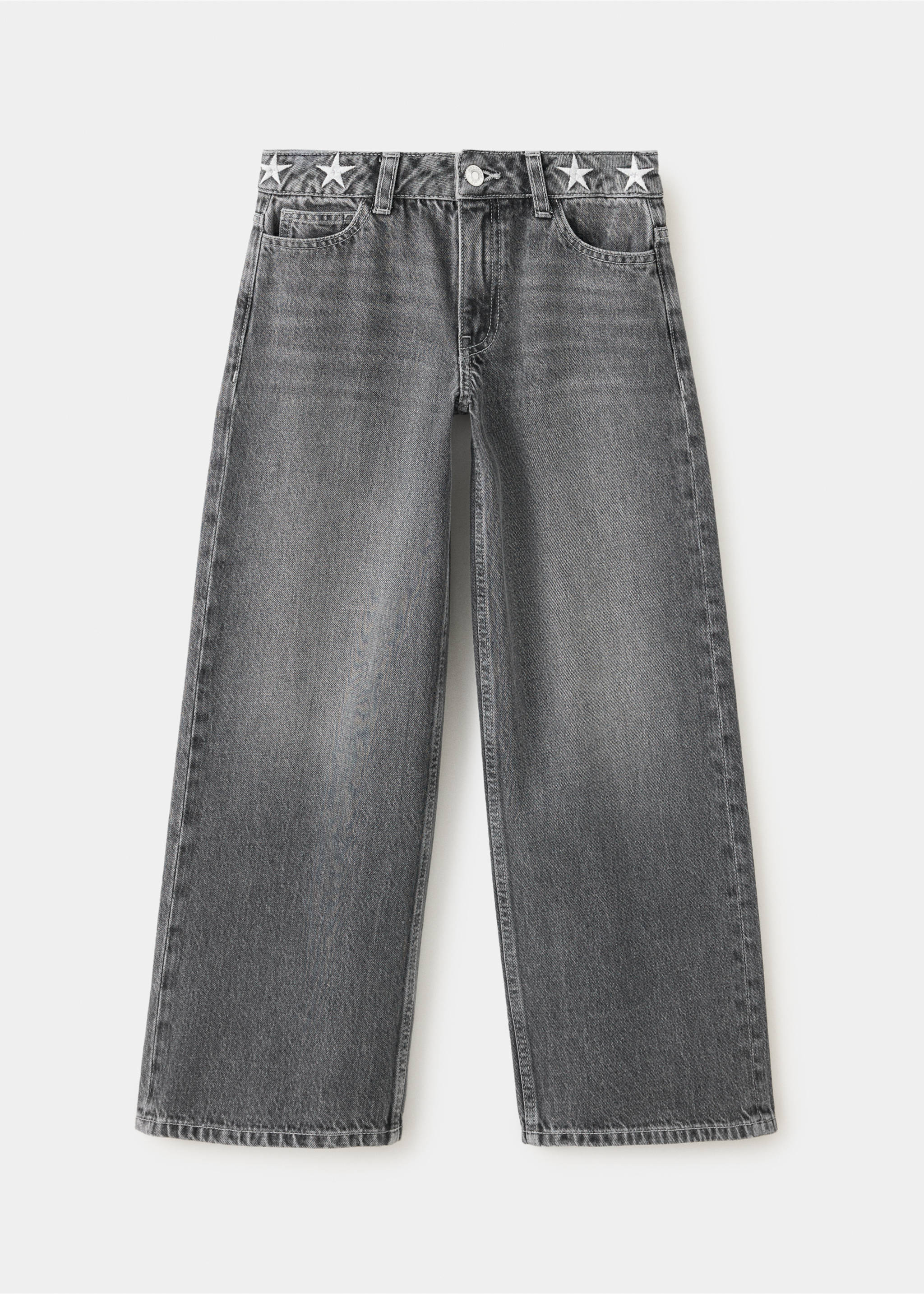 Jean wide leg à étoiles brodées - Article sans modèle, Gris. Ref: 37022905-00.