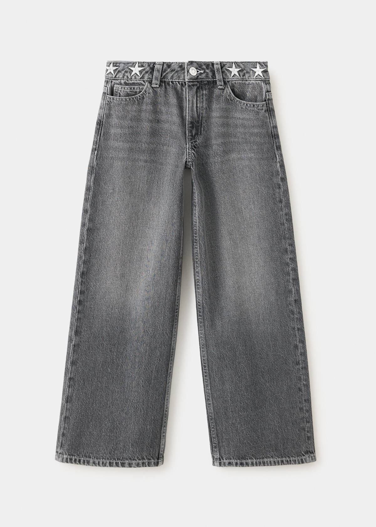 Wide leg jeans with embroidered stars — Open Grey