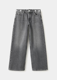 Wide leg jeans with embroidered stars — Open Grey 3