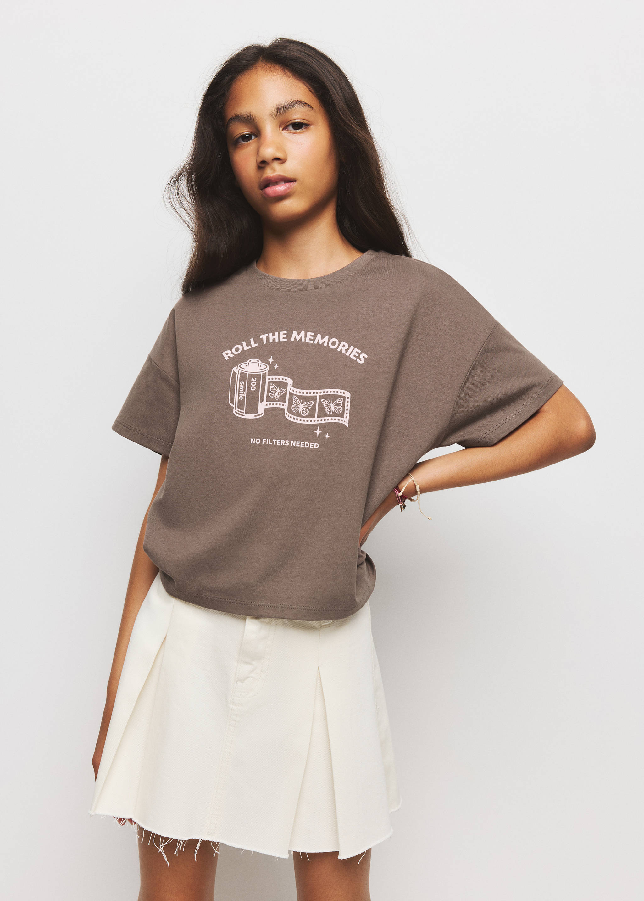 Cotton T-shirt with print detail - Medium plane