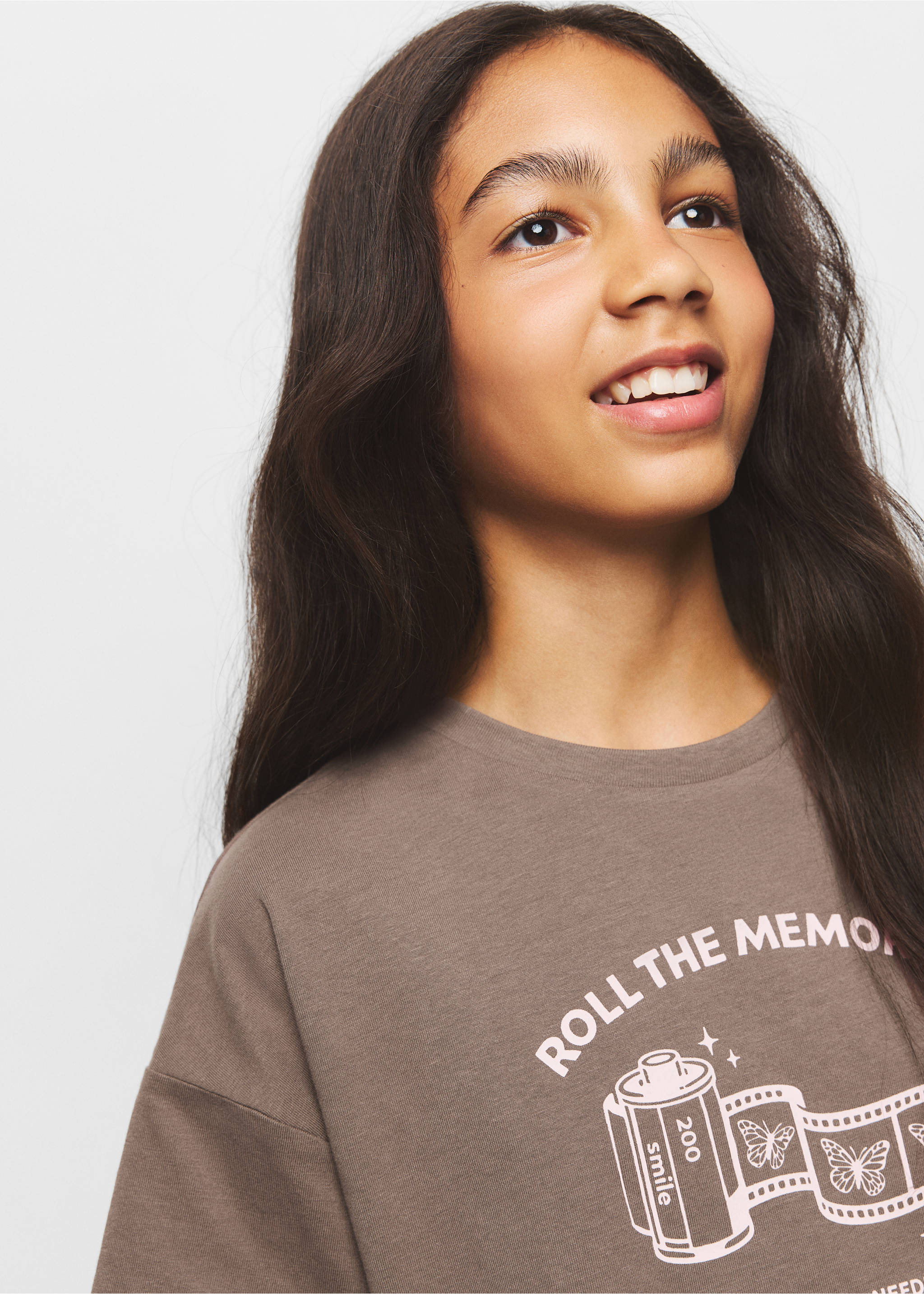 Cotton T-shirt with print detail - Details of the article 1, Brown. Ref: 37022909-00.