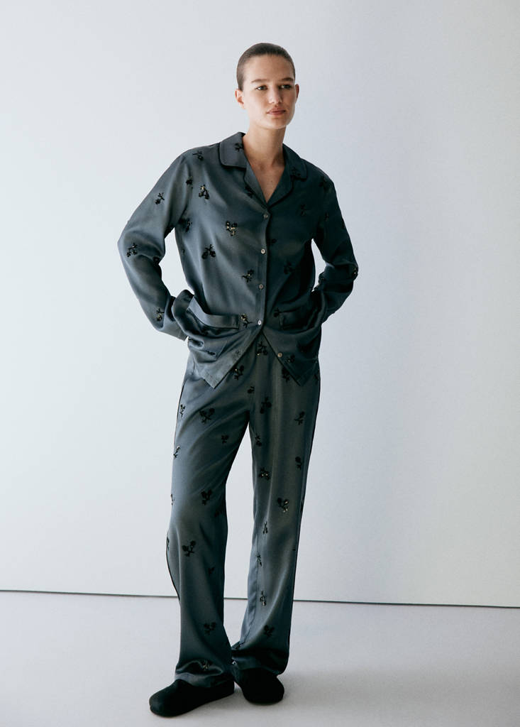 Satin sequin pyjama bottoms — Blue