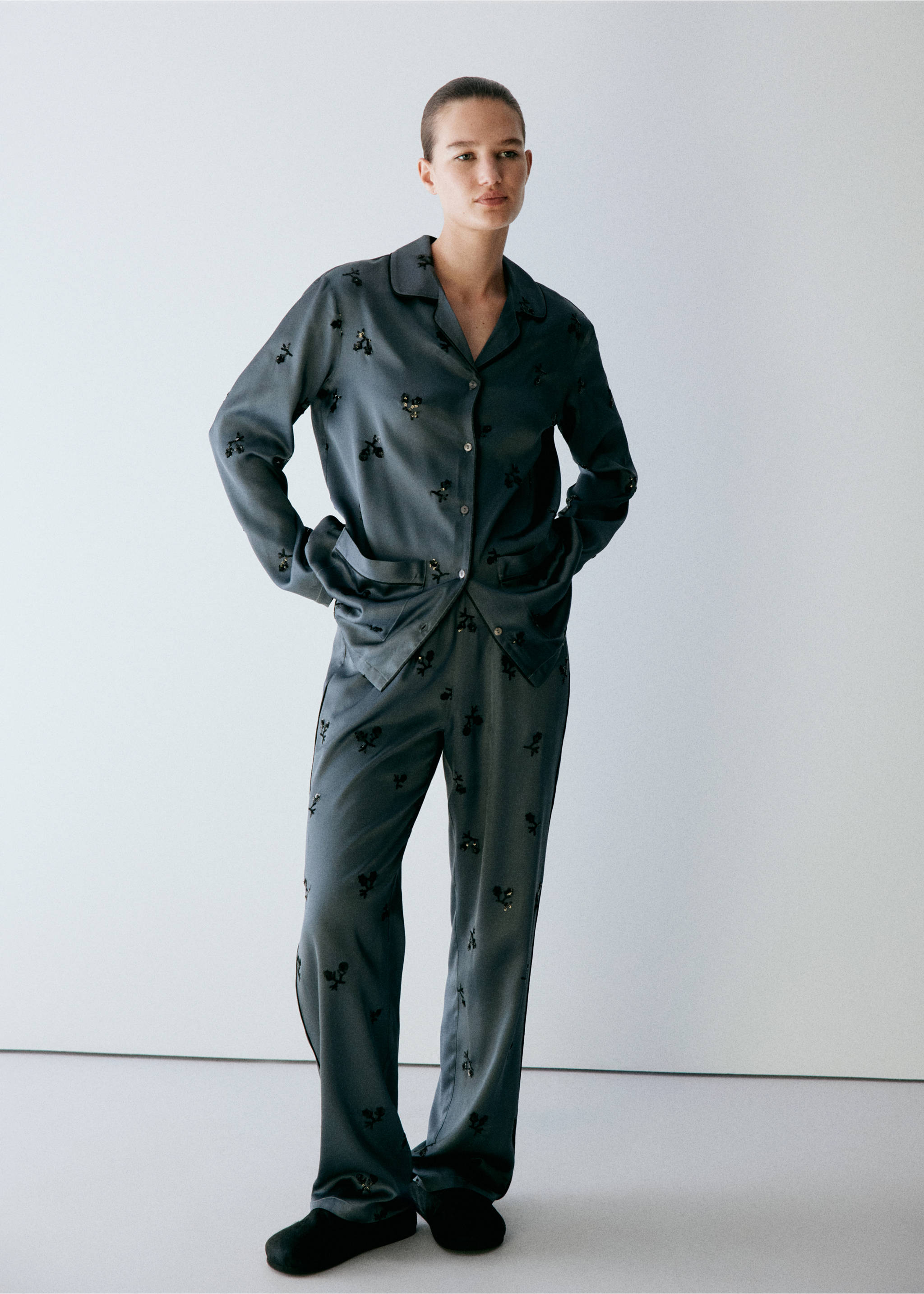 Sequin satin pajama pants - General plane, Blue. Ref: 37022920-00.