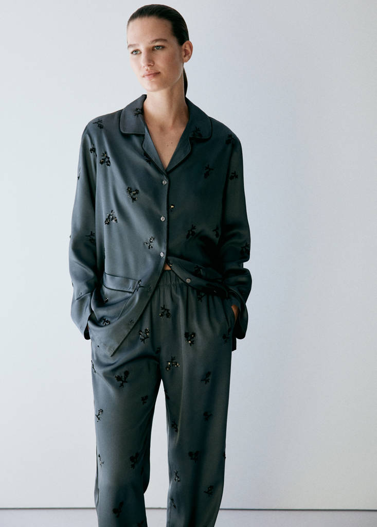 Satin sequin pyjama bottoms — Blue