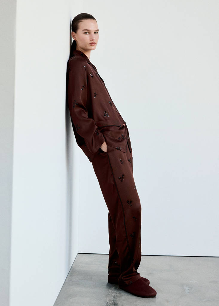 Satin sequin pyjama bottoms — Burgundy