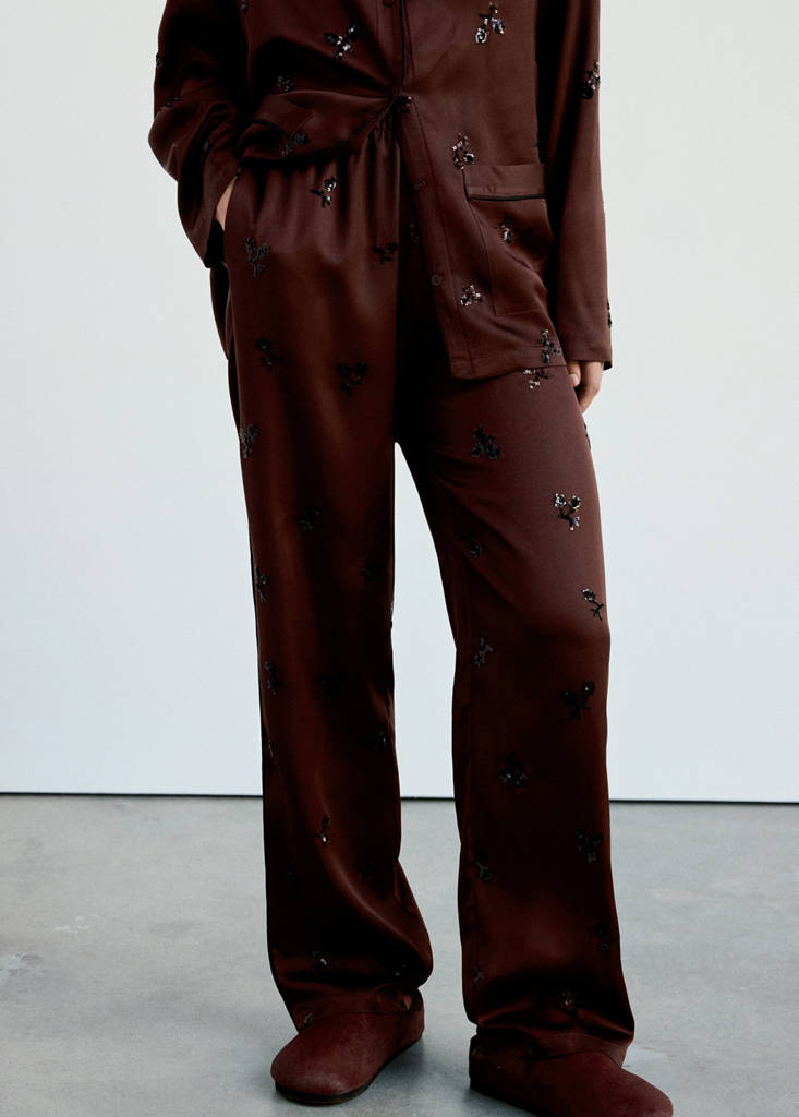 Satin sequin pyjama bottoms — Burgundy