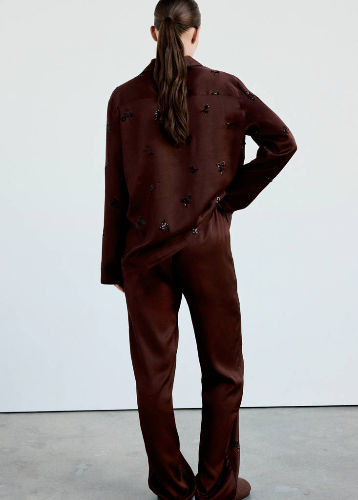 Satin sequin pyjama bottoms — Burgundy