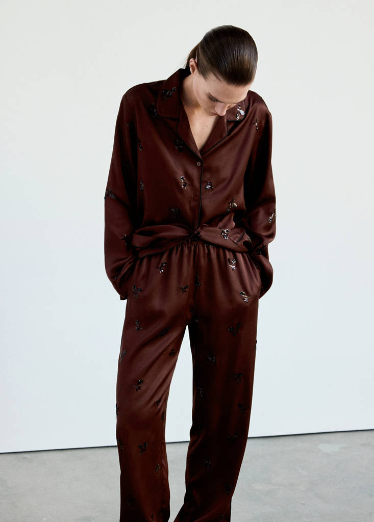 Satin sequin pyjama bottoms — Burgundy