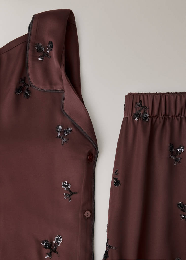 Satin sequin pyjama bottoms — Burgundy