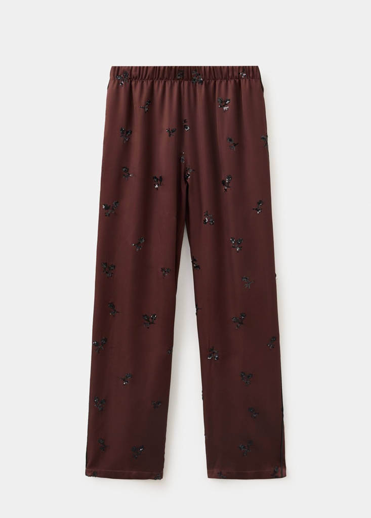 Satin sequin pyjama bottoms — Burgundy