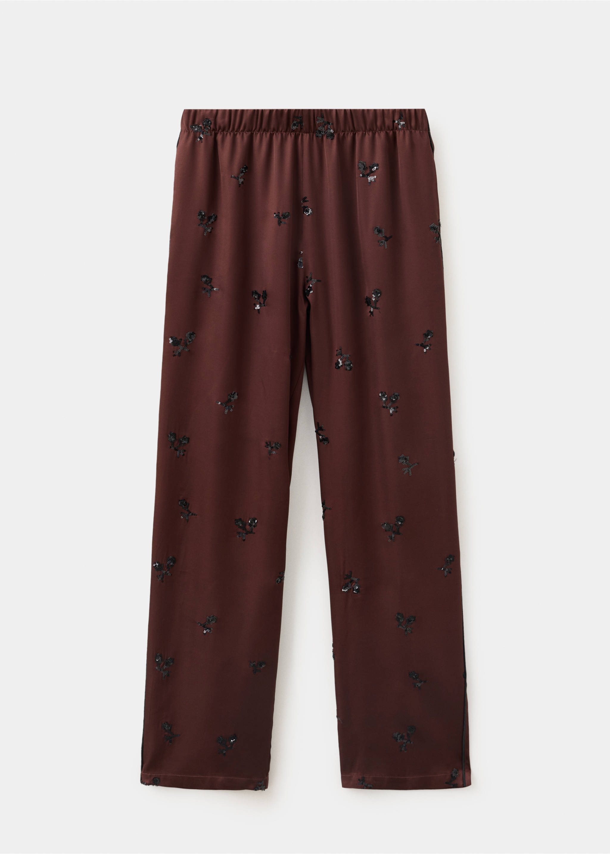 Sequin satin pajama pants - Article without model, Burgundy. Ref: 37022920-00.