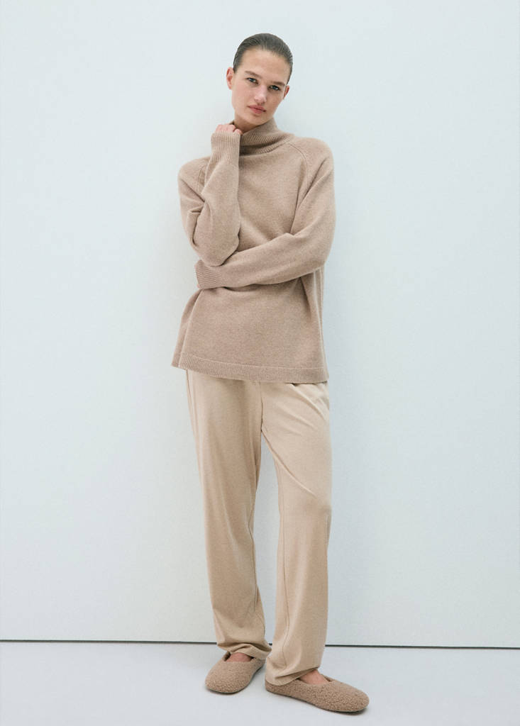Sweter z golfem ze 100% wełny brązowy - Kobieta - M - MANGO