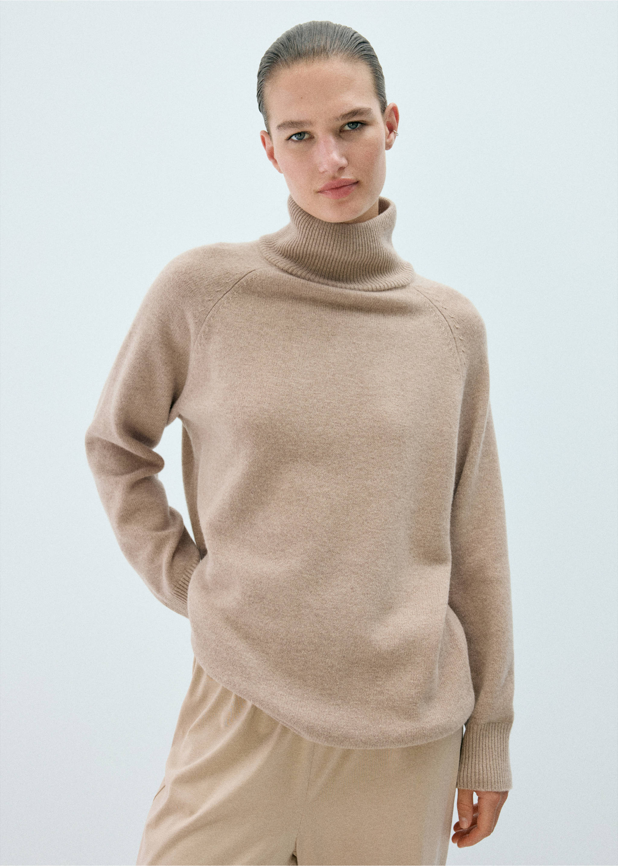 100% wool turtleneck sweater - Medium plane, Brown. Ref: 37022924-00.