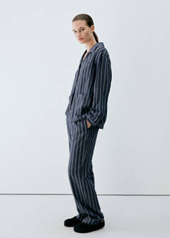 Striped pyjama shirt with front pocket — Navy 2