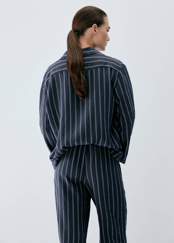 Striped pyjama shirt with front pocket — Navy