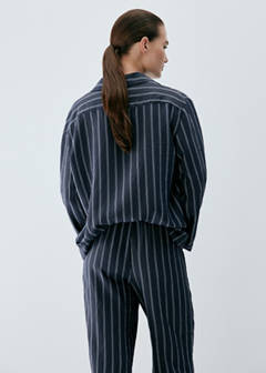 Striped pyjama shirt with front pocket — Navy 3