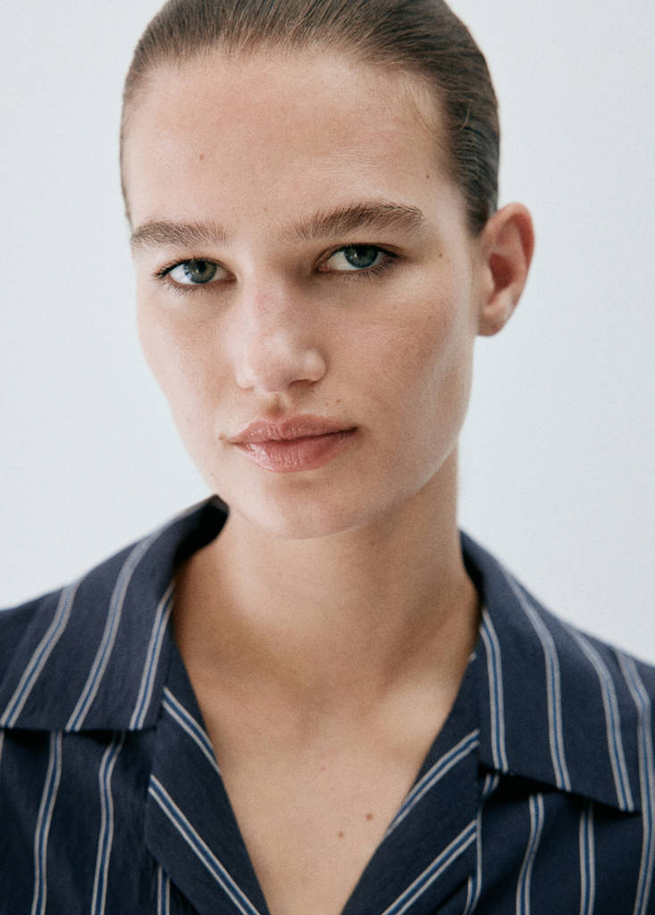 Striped pyjama shirt with front pocket — Navy