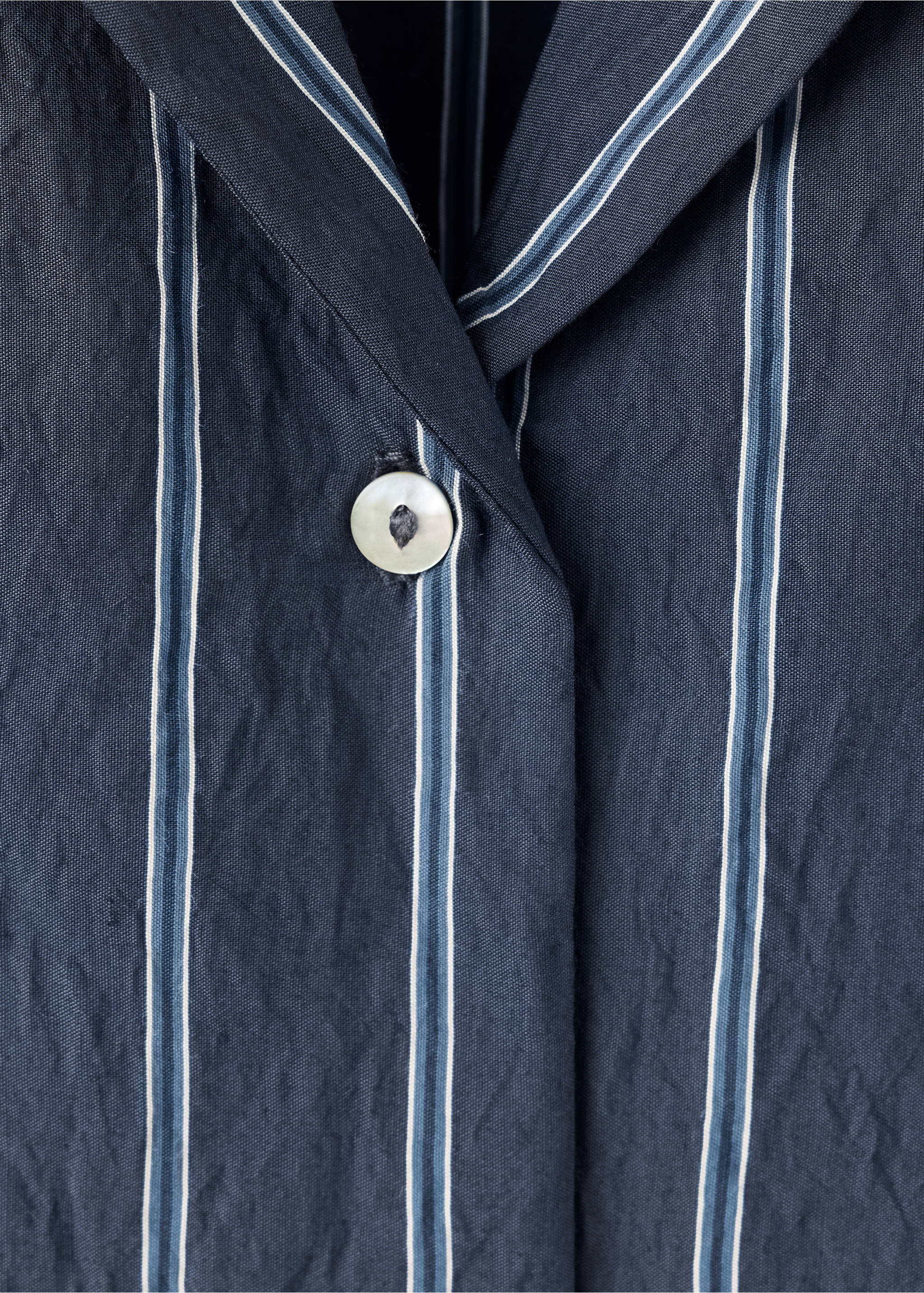 Striped pyjama shirt with front pocket - Details of the article 8, Navy. Ref: 37022925-00.