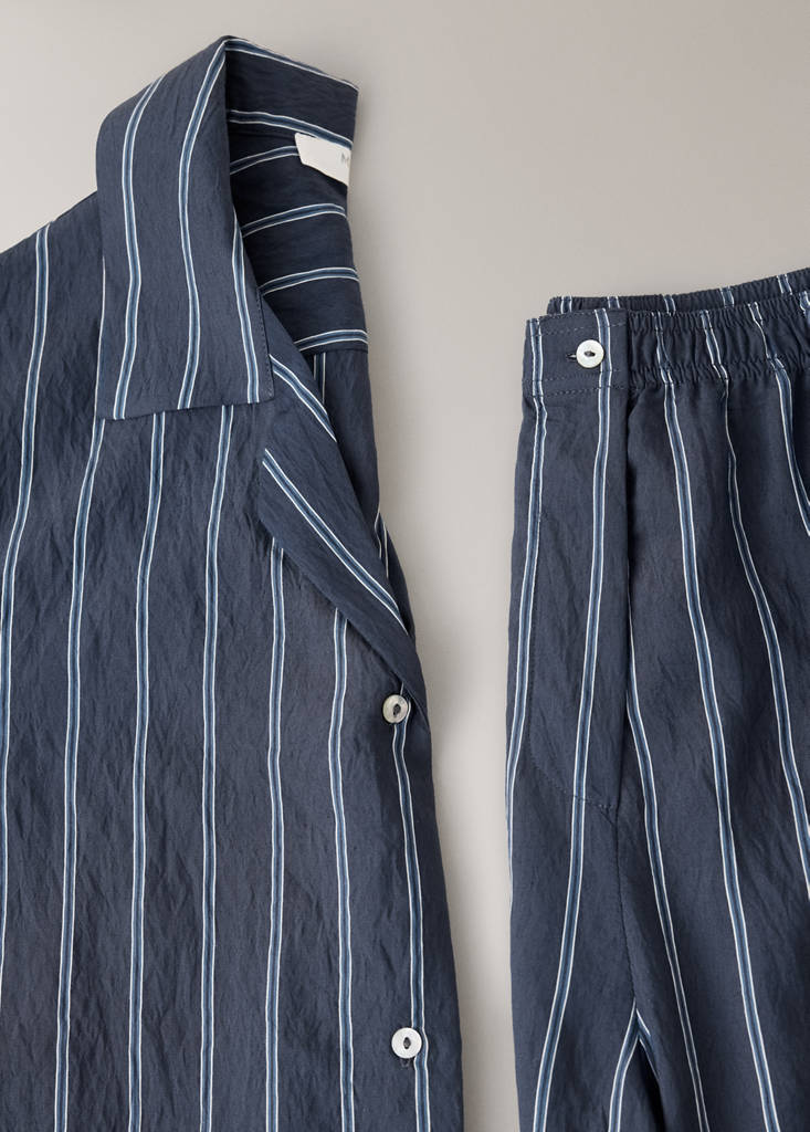 Striped pyjama shirt with front pocket — Navy