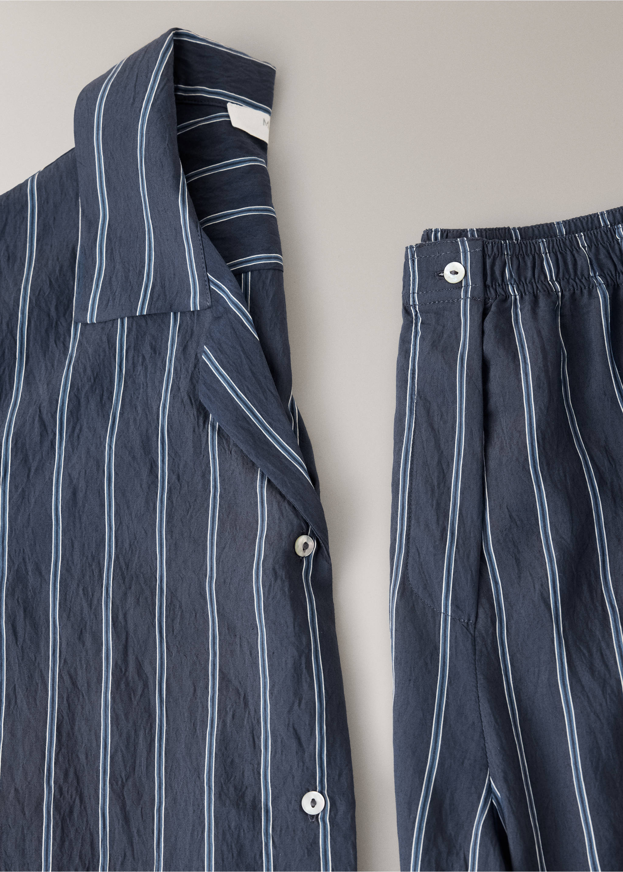 Striped pyjama shirt with front pocket - Details of the article 0, Navy. Ref: 37022925-00.