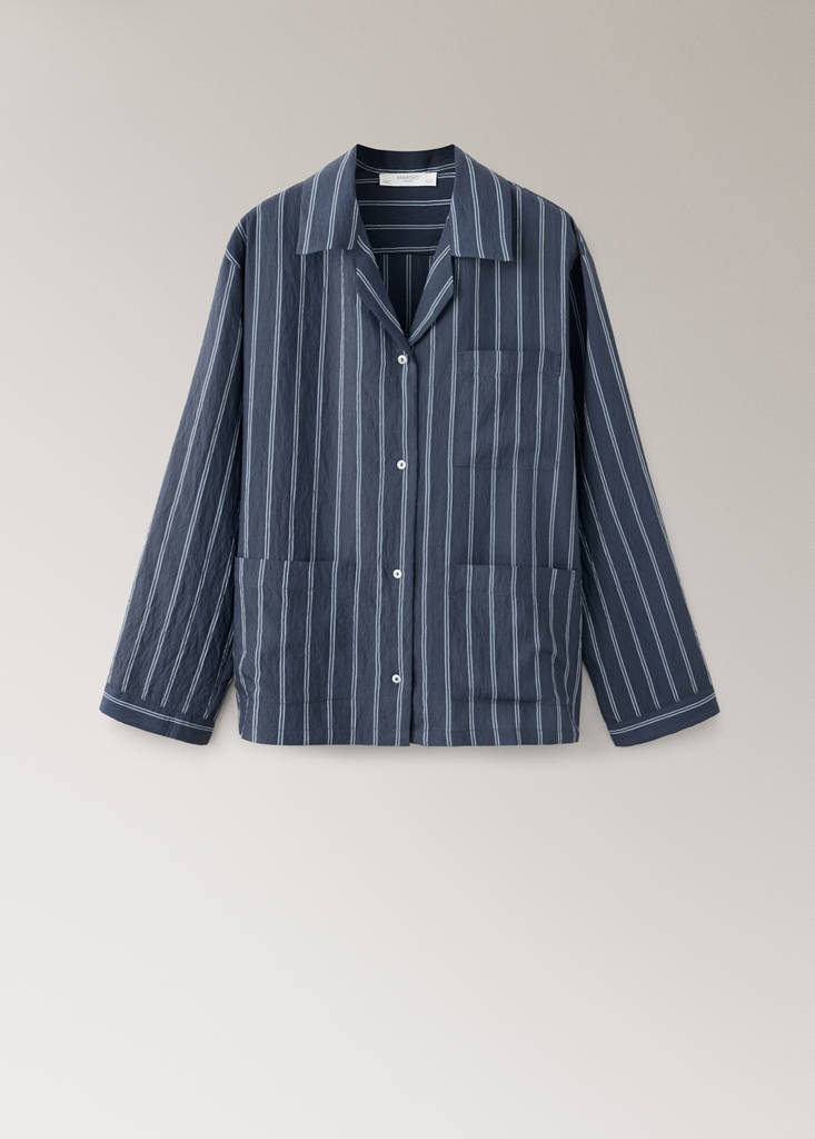 Striped pyjama shirt with front pocket — Navy
