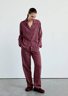 Striped pyjama shirt with front pocket — Burgundy 2