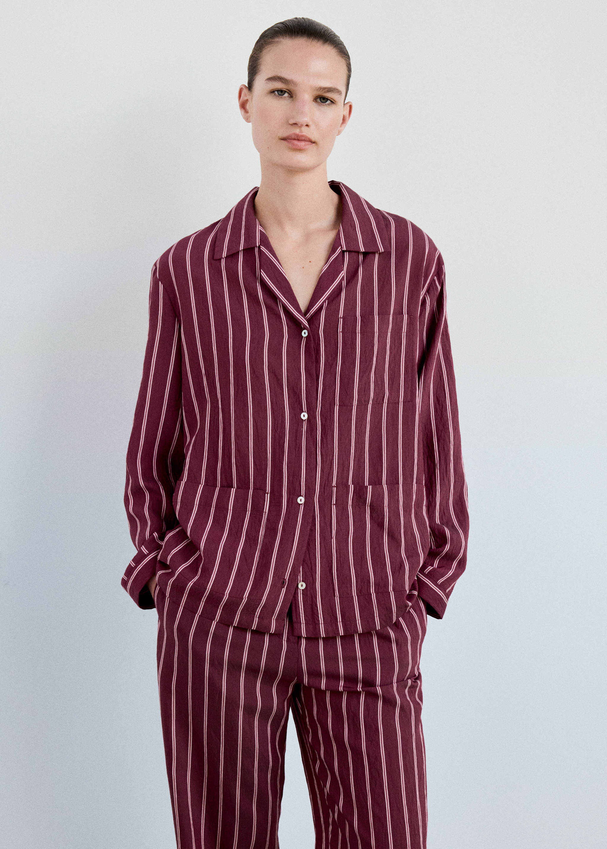 Striped pyjama shirt with front pocket - Medium plane