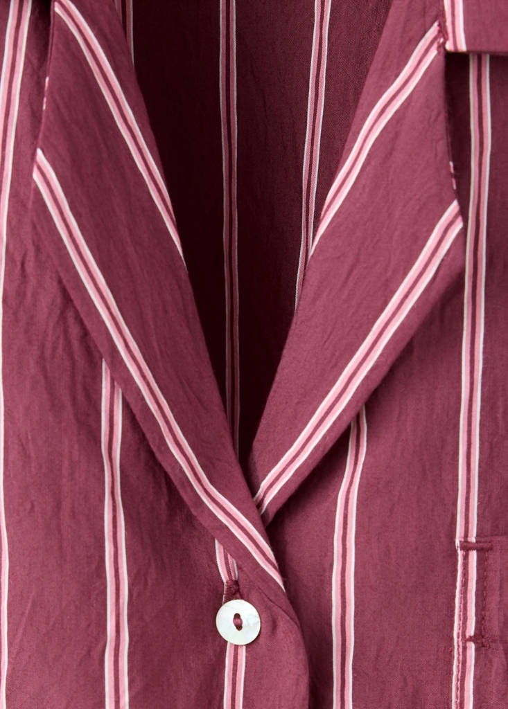 Striped pyjama shirt with front pocket — Burgundy