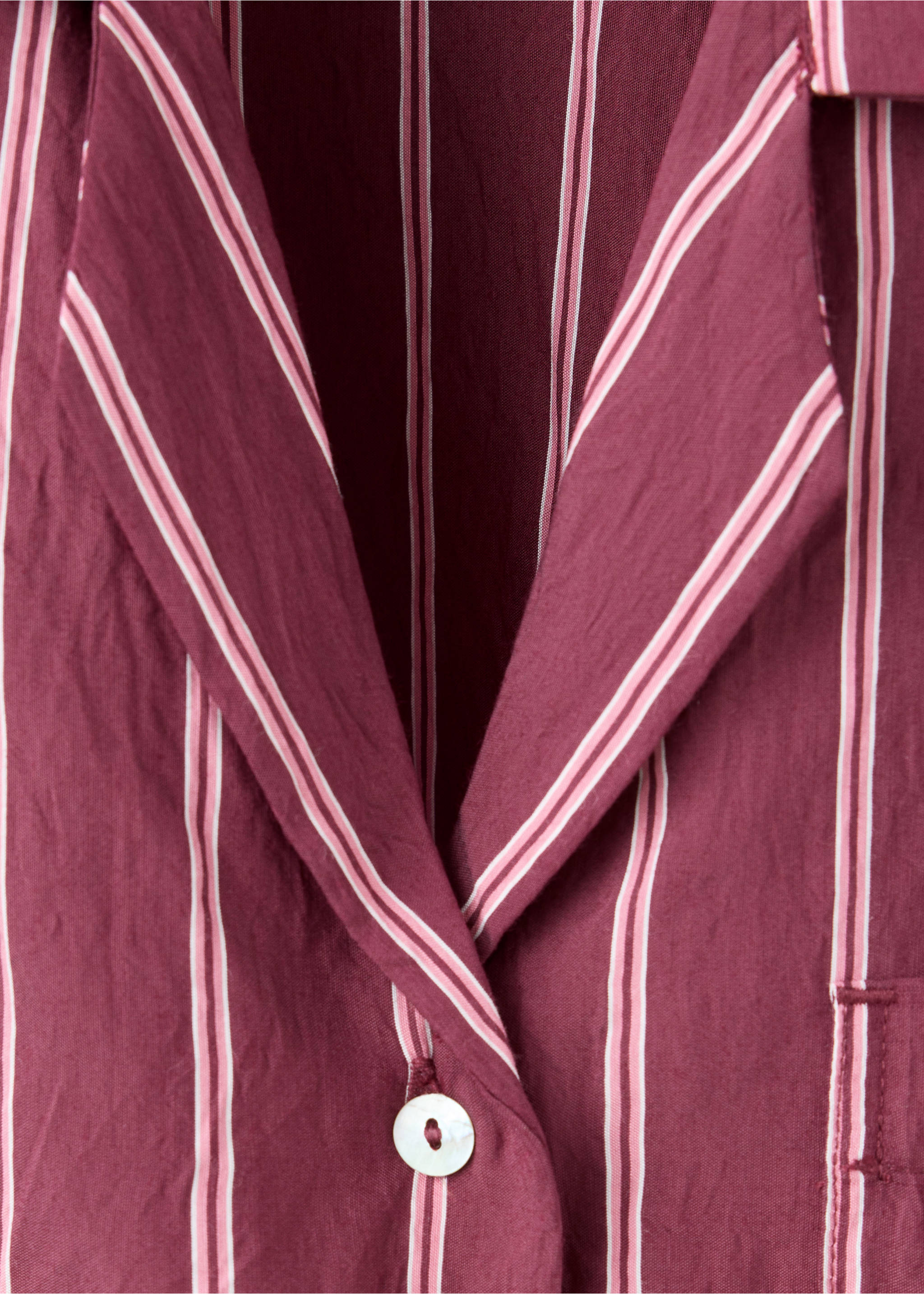 Striped pyjama shirt with front pocket - Details of the article 8, Burgundy. Ref: 37022925-00.